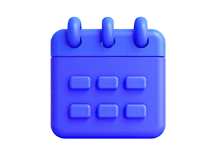 3D blue calendar icon, minimalist design, perfect for app or website visuals