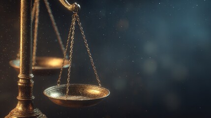 A gleaming golden scale of justice stands resolute a symbol of fairness and law with dramatic lighting and shimmering