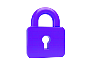 3D rendered vibrant purple padlock, isolated on a solid black background