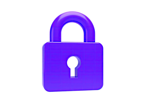 3D rendered vibrant purple padlock, isolated on a solid black background