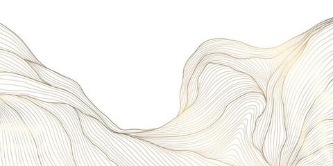 Elegant abstract vector background, golden wave lines, smooth gradient, flowing geometric curves, Japanese aesthetics. Luxury cards, award ribbons, modern banner, premium pattern.