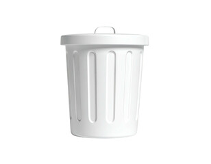 3D-rendered white trash receptacle, with lid and handle, isolated on black