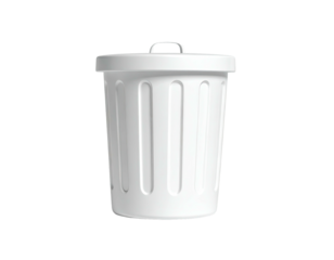 3D-rendered white trash receptacle, with lid and handle, isolated on black