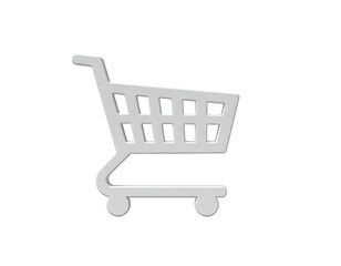 A simple, rendered white shopping cart icon with slight shadow and a black backdrop