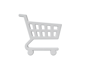 A simple, rendered white shopping cart icon with slight shadow and a black backdrop