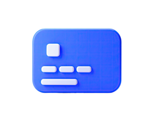 3D render of a blue credit card with white rectangular elements on black background