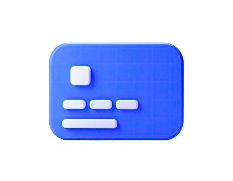 3D render of a blue credit card with white rectangular elements on black background