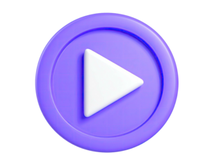 A 3D rendered, purple button with a white play triangle centered