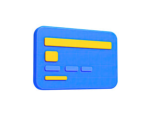 A 3D rendering of a blue credit card with yellow rectangular design elements