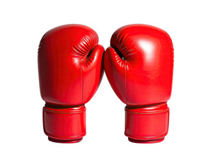 Two vibrant, red boxing gloves, touching at the knuckles, against a transparent backdrop