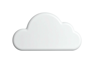 A glossy white cloud graphic floats against a stark black background