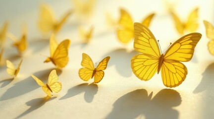Golden Butterflies in Gentle Sunlight A Serene Scene of Delicate Wings and Shadows