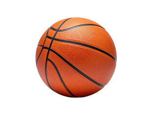 A detailed close-up of an orange and black basketball against a black background