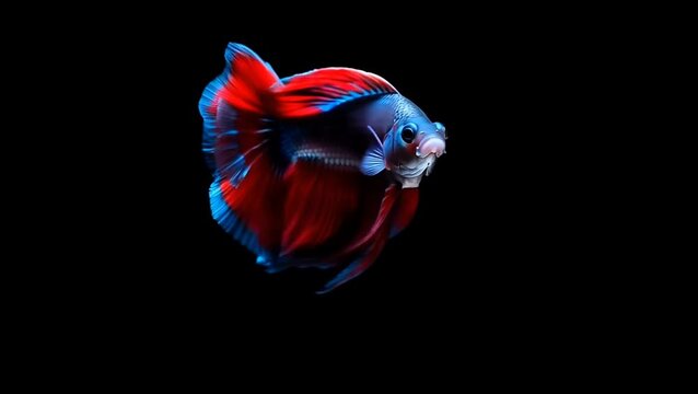 blue and red collor fish, swimming in calm water 