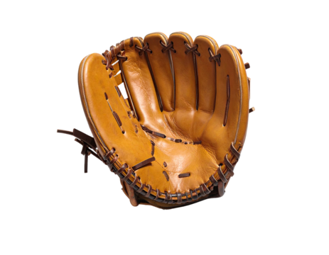 Close-up of a leather baseball glove, showcasing stitching and interior detail