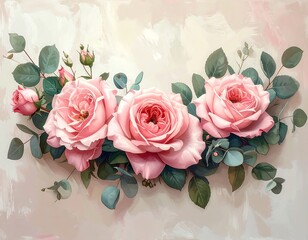 Delicate Pink Roses and Eucalyptus Arrangement.