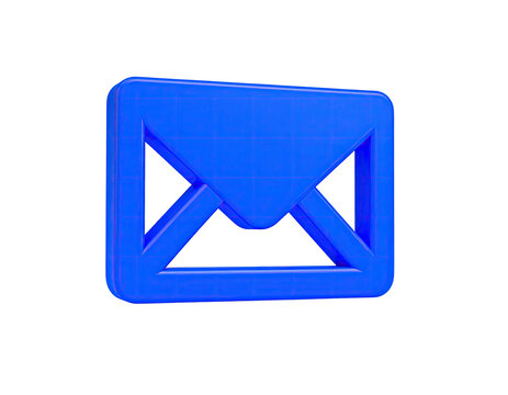 3D-rendered, bright blue, stylized envelope icon on a black background