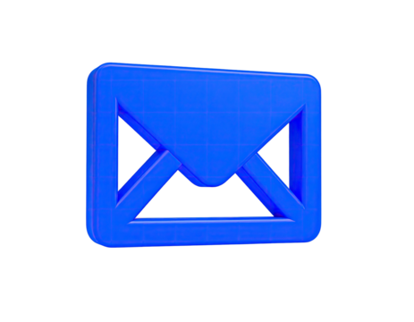 3D-rendered, bright blue, stylized envelope icon on a black background