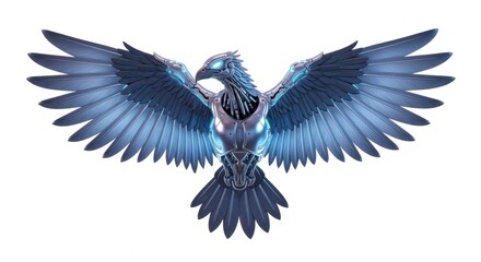 Obraz premium Futuristic Cybernetic Bird with Glowing Blue Wings