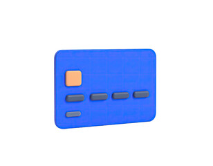 A 3D rendering of a blue plastic card with raised details against black