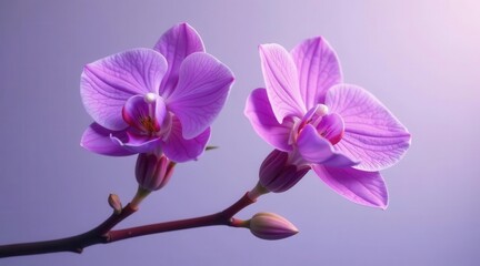 Delicate Lavender Orchids in Soft Focus, Displaying Exquisite Petals and Gentle Stem