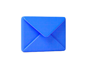 3D-rendered, bright blue envelope floating against a stark black background