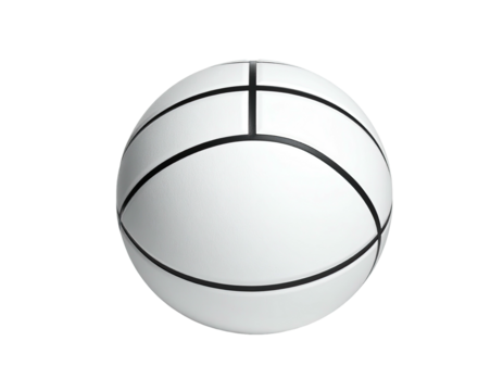 A white sphere with black curved and straight lines, resembling a sports ball