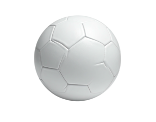 A pristine white soccer ball with its textured, geometric panels illuminated