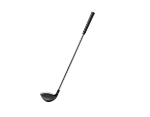 Golf club angled against a black background, showing the head and grip
