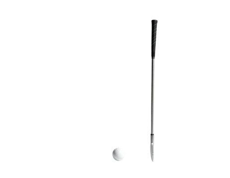 A golf putter stands upright next to a white ball on a black background - Powered by Adobe