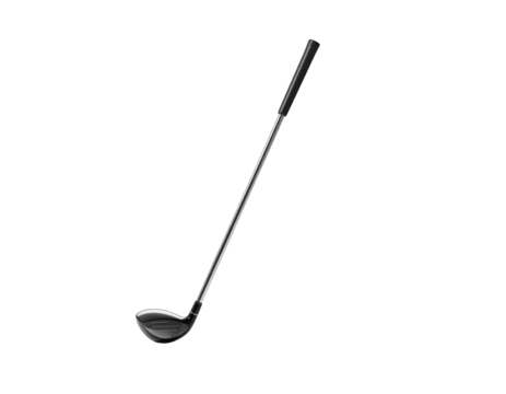 Golf club angled against a black background, showing the head and grip