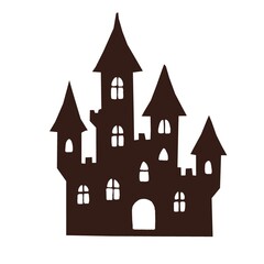 Obraz premium Haunted Castle Silhouette Halloween Digital Art on White Background