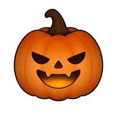 Scary Cartoon Jack-o'-lantern Cute Halloween Pumpkin Digital Art on White Background