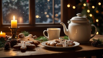 Fototapeta premium christmas cookies and tea