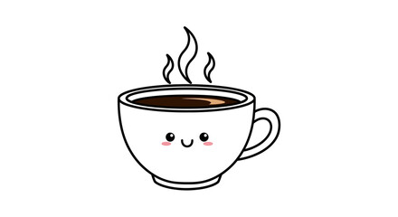 Cute Outline Kawaii Coffee Cup with Steam Illustration Clip Art