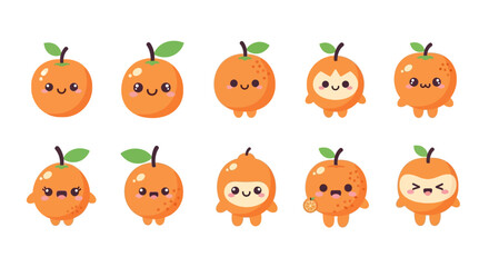 Cute Cartoon Orange Character Set With Kawaii Style Expression Variety