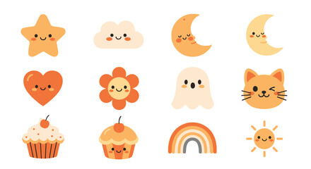 Cute Handdrawn Different Kind Kawaii Character Icon Element Illustration