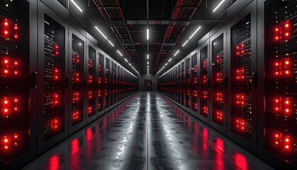 Server room with red lights
