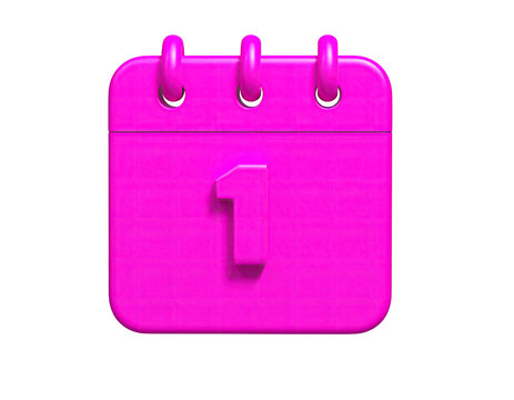 A vibrant pink 3D-rendered calendar icon with a bold number one on the page