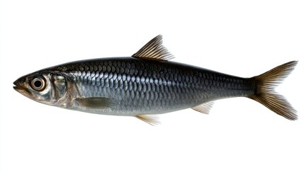Obraz premium Elegant Black Fish Swimming Gracefully Against a Pure White Background Showcasing Unique Features and Textures in a Minimalist Artistic Style