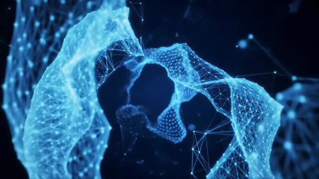 Abstract Blue Neural Network Structure Pulsating with Light.