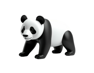 A stylized panda bear, black and white fur, walking forward, simple design, isolated