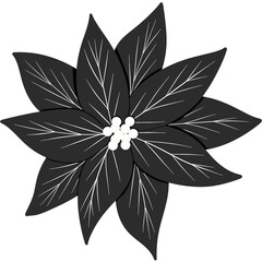 Black And White Christmas Flower Clipart, Dark Holiday Illustration 