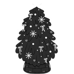 Black And White Christmas Tree With Coquette Bows Clipart, Dark Holiday Illustration 