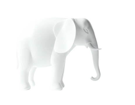 A stylized, white elephant silhouette stands on a transparent background - Powered by Adobe