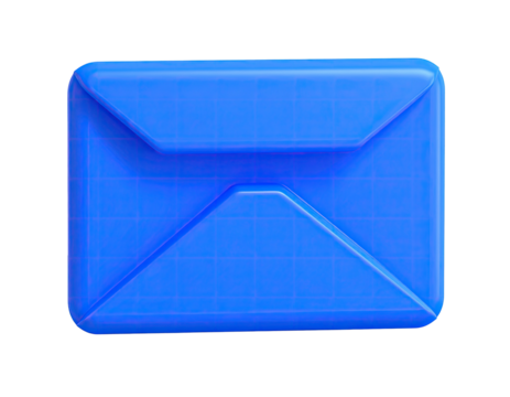 A glossy, bright blue envelope against a black backdrop, suggesting communication
