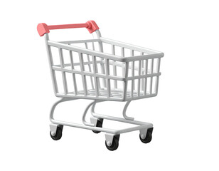 A 3D rendering of a shopping cart with a pink handle on a transparent background