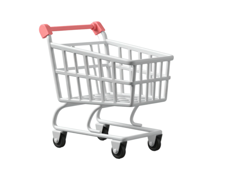 A 3D rendering of a shopping cart with a pink handle on a transparent background