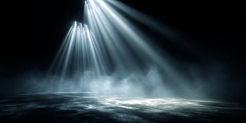 Ethereal Rays of Light Breaking Through Dense Mist and Creating a Dreamlike Atmosphere in a Dark Space