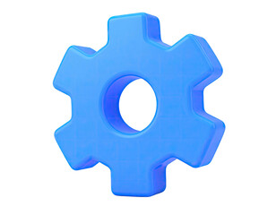 Rendered blue gear icon isolated on a black background, 3D digital art